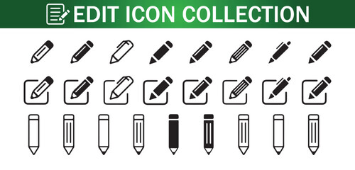 Edit Icon Collection Set. Pen and Pencil Symbols for Interface Design. Vector Illustration 