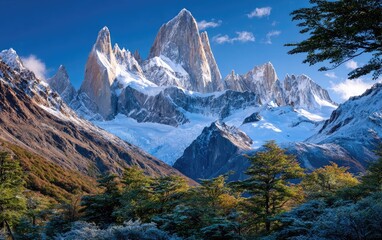 the majestic and towering peaks of the toro mountain range in chile's patagonia region, bathed in golden hour lighting
