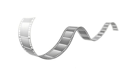 Wavy Black and White 35mm Cinematic Film Strip Roll on a White Background for Film and Media Concepts