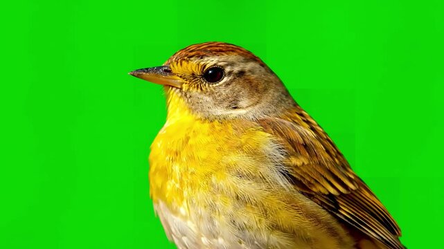 Green Screen yellowhammer emberiza citrinella isolated scene 2 with distortion, overlay, glitch, static noise, scan lines on black background, 4k animated video loop