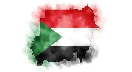 map of sudan, watercolor map of sudan with national flag colors, artistic illustration of african country.
