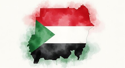 map of sudan, watercolor map of sudan with national flag colors, artistic illustration of african country.