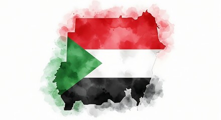 map of sudan, watercolor map of sudan with national flag colors, artistic illustration of african country.