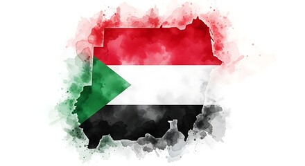 map of sudan, watercolor map of sudan with national flag colors, artistic illustration of african country.