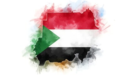 map of sudan, watercolor map of sudan with national flag colors, artistic illustration of african country.