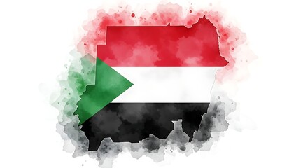 map of sudan, watercolor map of sudan with national flag colors, artistic illustration of african country.