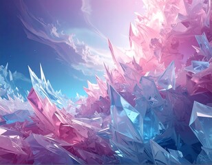 Stunning close-up of vibrant crystal formations, sky in the background