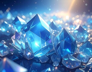 Stunning illustration depicting faceted, vibrant blue crystal formations