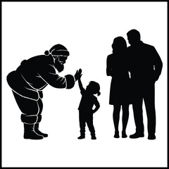 black silhouette illustration of Santa Claus giving a high-five to a young child 