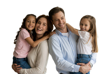 Happy family with two daughters isolated on transparent background