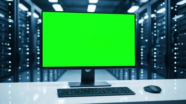 Green Screen Technology with it man coding pc at datacenter closeup developer programming code distortion, overlay, glitch, static noise, scan lines on black background, 4k animated video loop