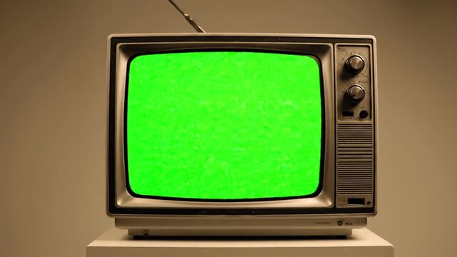 Vintage TV Green Screen with television set background noise and static sepia tone you can replace the footage or picture want lkeyingr effect in ae check tutorials internet distortion, overlay