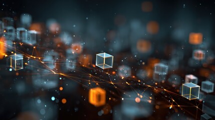 Abstract digital cubes connected by light. Representing innovation, data, and futuristic technology concepts.