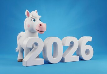 Cute cartoon horse next to the year 2026 numbers