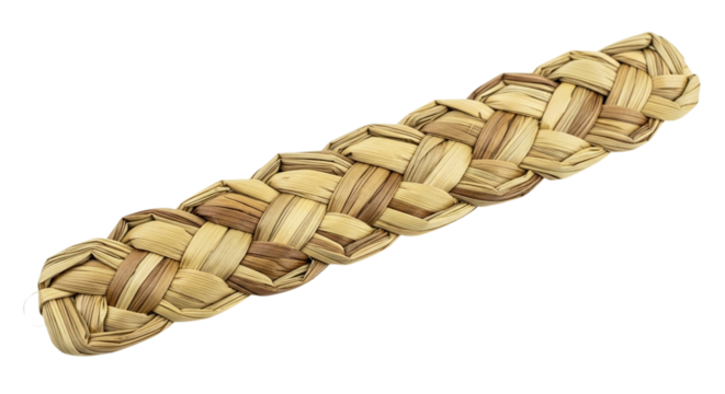 Braided jute strap isolated on transparent background, showcasing its natural texture and craftsmanship, ideal for rustic decor and sustainable designs