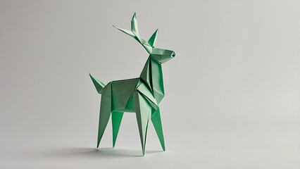 Origami deer standing on a white background, a beautiful paper craft animal isolated on white background
