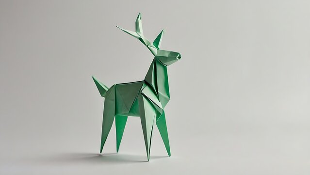 Origami deer standing on a white background, a beautiful paper craft animal isolated on white background - Powered by Adobe