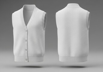 Front and back view of a white knitted button up vest