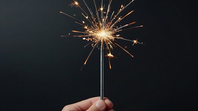 A hand holds a sparkler against a dark background, creating a festive and celebratory atmosphere