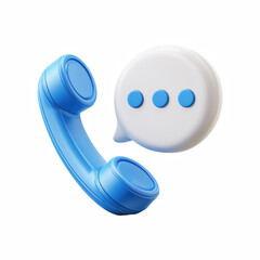 3D blue phone receiver with chat bubble communication icon isolated on transparent background