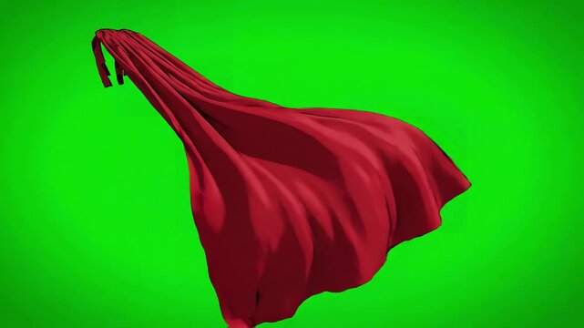 Dynamic Cloak Movement with superhero cape animation super hero heroic style template in cartoon vintage concept isolated black background green screen distortion, overlay, glitch, static noise, scan