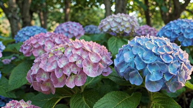 Blooming colorful hydrangeas Hydrangeas in bloom
