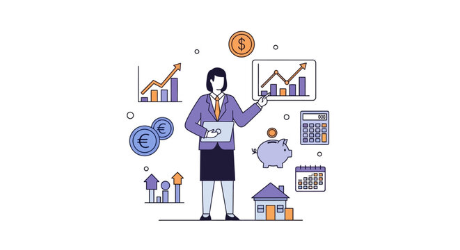 financial management and business analytics woman presenting data and graphs