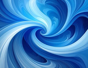 Swirling abstract artwork of blue and white curved lines