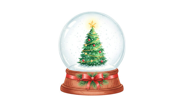 Festive christmas tree inside a decorative snow globe with red bows - Powered by Adobe