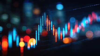 Abstract stock market data visualization with colorful indicators representing financial trends and analytics.