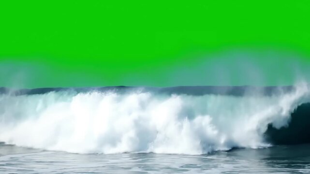 Raw Power of Nature with ocean wave green screen background powerful sea crashing against a surreal chroma key sky ideal for creative video editing and visual effects distortion, overlay, glitch - Powered by Adobe