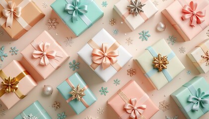 pastelchristmas gift boxes with golden ribbon