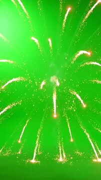 Rapid-Fire Barrage Display with fireworks explosion on green screen background distortion, overlay, glitch, static noise, scan lines black background, 4k animated video loop