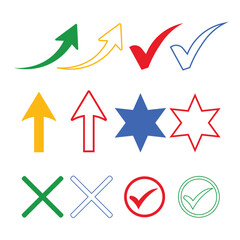 Assorted Icons for Approval, Rejection, and Direction