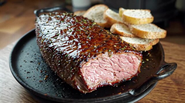 Grilled steak with bread slices Grilled steak with bread Gourmet
