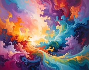 Swirling, vibrant abstract art piece bursting with vivid colors