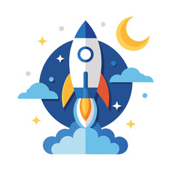 Night Sky Rocket Launch - Space Exploration and Dream Chasing