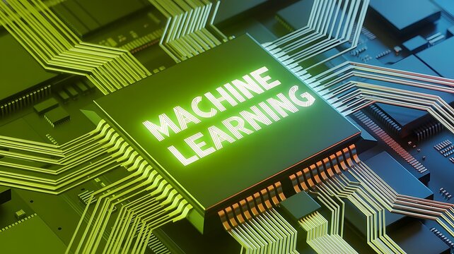 Machine learning chip technology concept with neon circuit board for data analysis and artificial intelligence systems development - Powered by Adobe