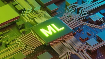 Machine learning on circuit board with interconnecting wiring artificial intelligence ai and algorithms concept for automation