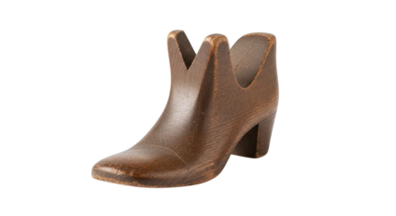 Elegant brown ceramic boot isolated on transparent background, a unique decorative piece showcasing craftsmanship and vintage charm for home decor enthusiasts