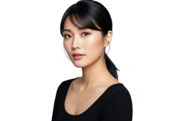Young asian woman with black hair isolated on transparent background