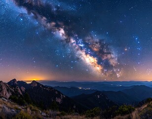 Vast celestial canvas showing a vibrant Milky Way over silhouetted mountains