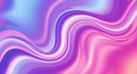美しく光を反射し鮮やかに輝くホログラフィックなピンク紫青のグラデーション滑らかに波打つ液体のようなダイナミックな抽象背景. AI Generated