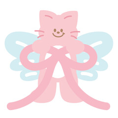 Cute illustration of pink cat with butterfly wings, pink ribbon for animal decoration, kitten cartoon, cat drawing, pet shop, vet, characters, comic, mascot, patch, brooch, foster home, adopt cat