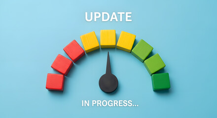 The words update in progress are standing beside the loading bar, upload data, business concept, installation application