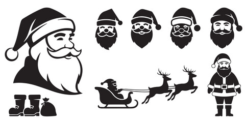 Santa Claus shape set collection pack black icon silhouette vector flat illustration design on white background