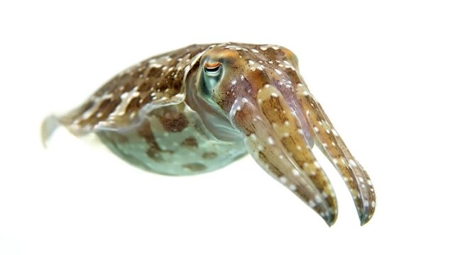 Cuttlefish floats, tan and speckled on white background
