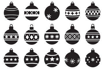 Christmas ornament ball shape set collection pack black icon silhouette vector flat illustration design on white background
