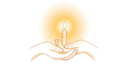 Cupped hands gently hold a single burning candle, its flame radiating a warm, hopeful light.