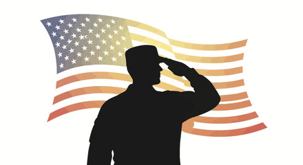 Silhouette of a soldier saluting the American flag, symbolizing patriotism and military service.